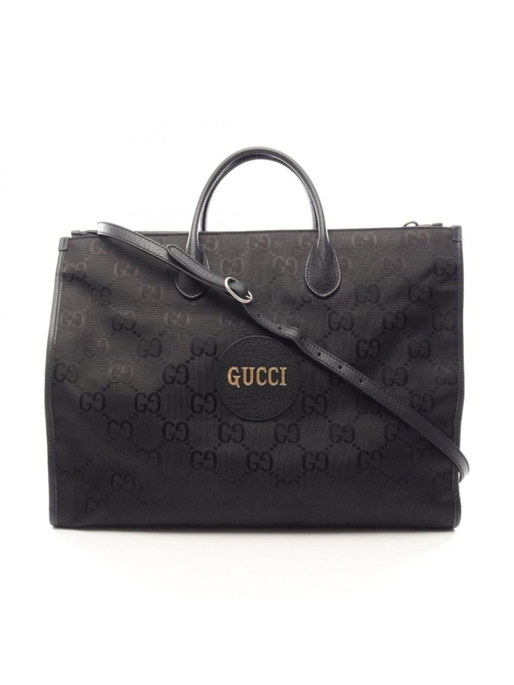 Gucci Shoulder Bag Off the Grid GG Pattern 2-Way Black Gold Leather